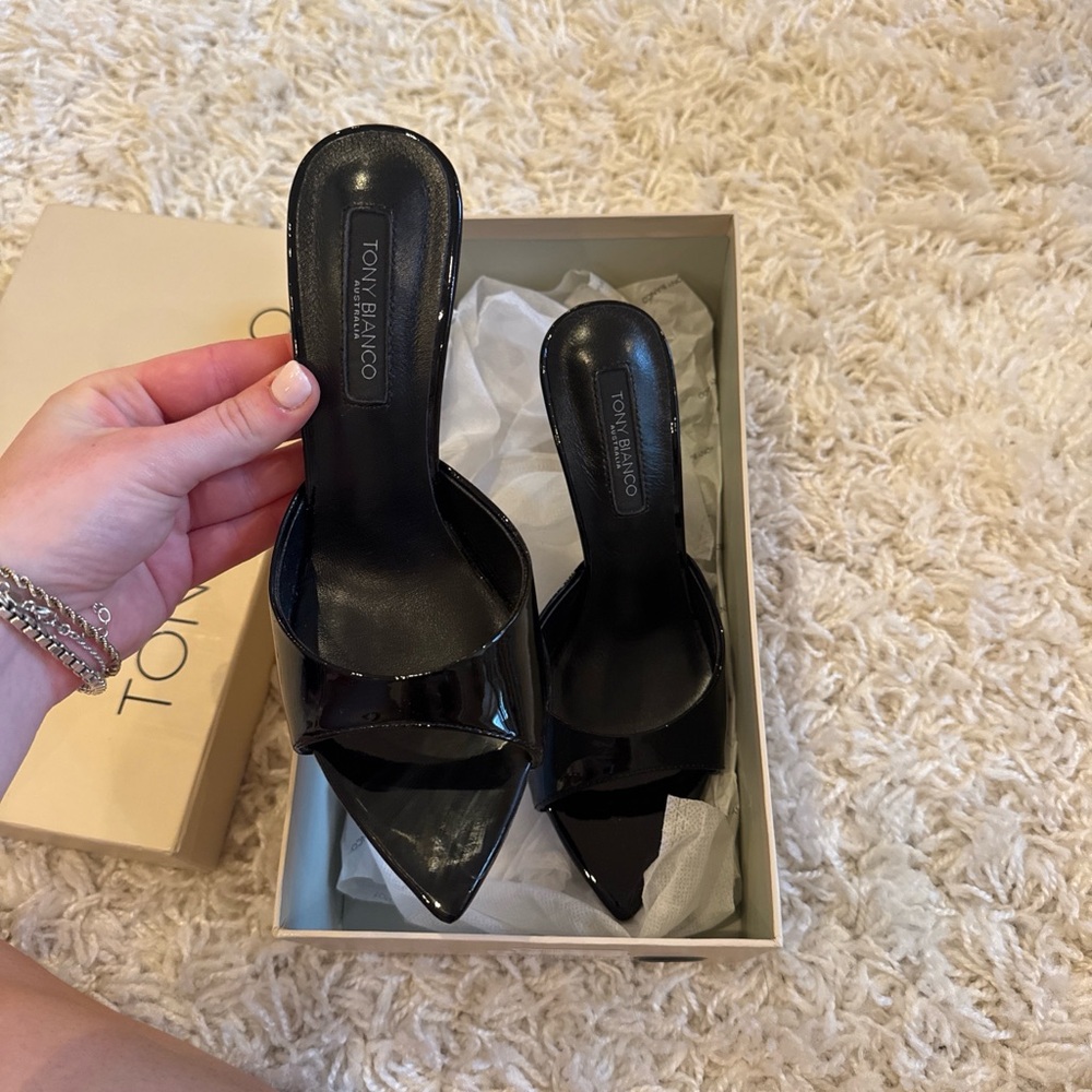 Tony Bianco Black Patent Pointed Toe Mule